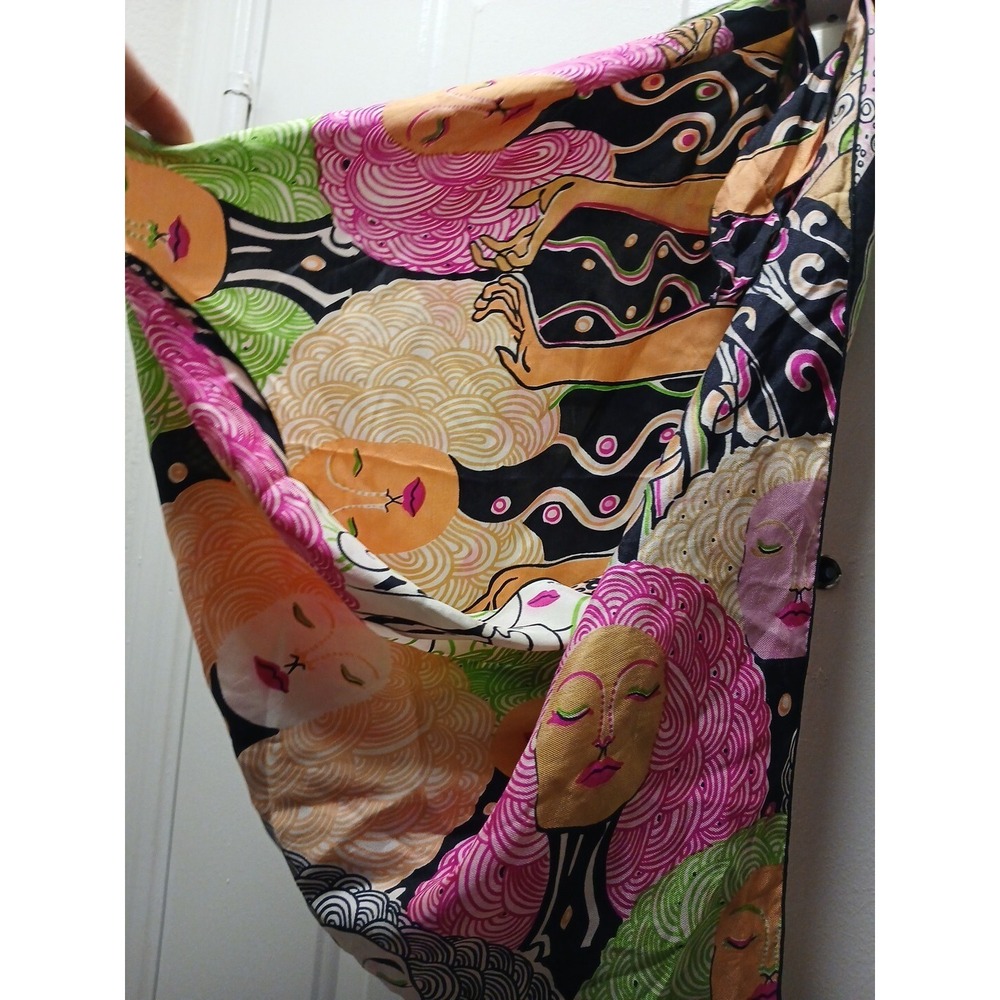 Surrealist Women's Faces Novelty Print Scarf Colorful MCM Kerchief - Picture 3 of 8